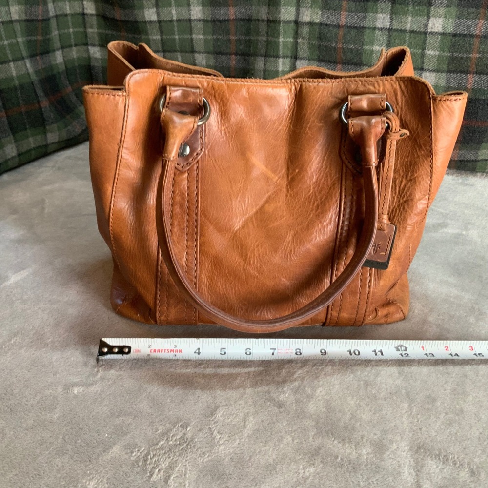 Frye Melissa Leather Satchel Cognac Brown Handbag Tote with Dust Bag - Picture 2 of 8